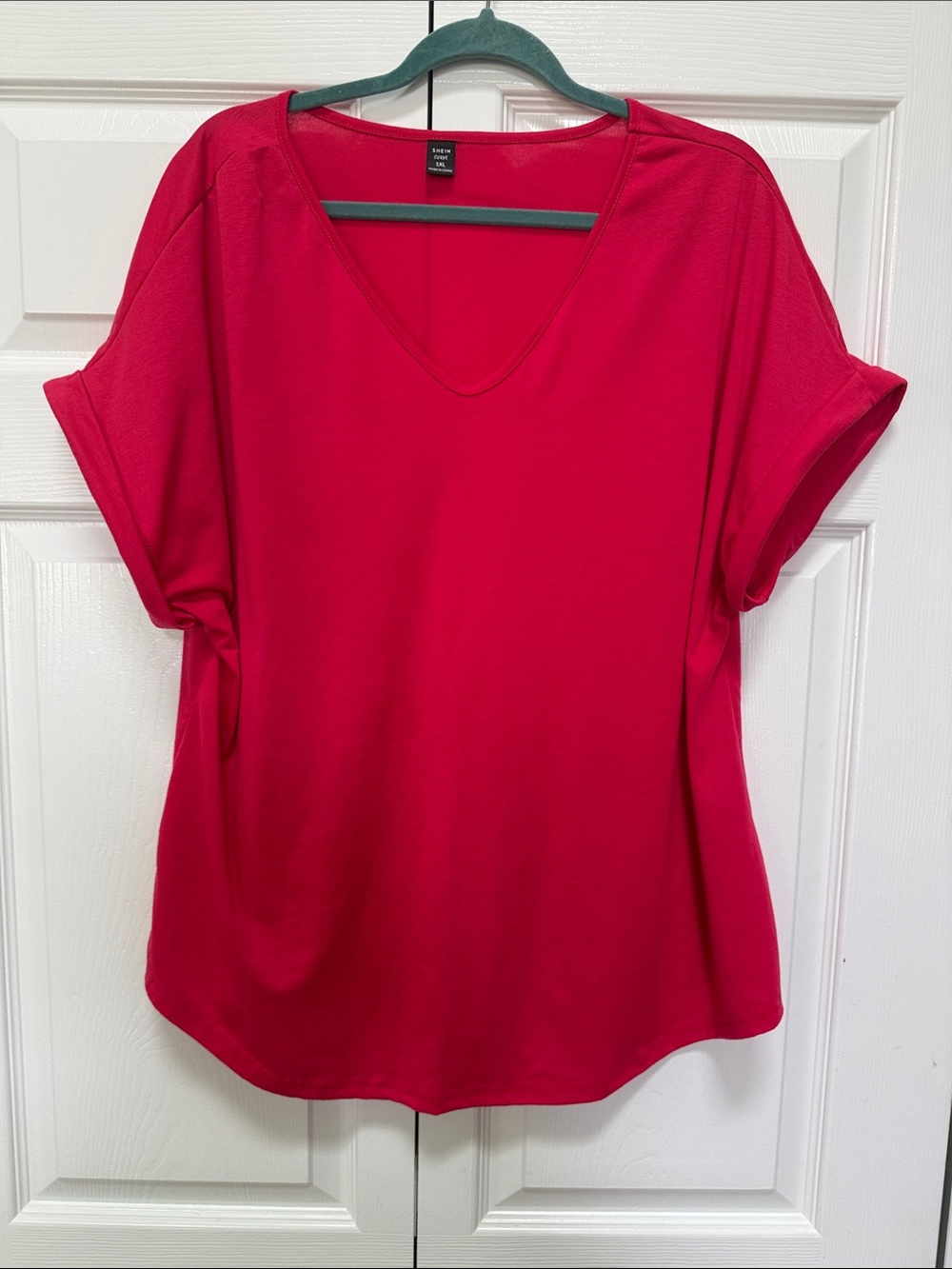 Charming V-Neck Short Sleeve Top - Pink